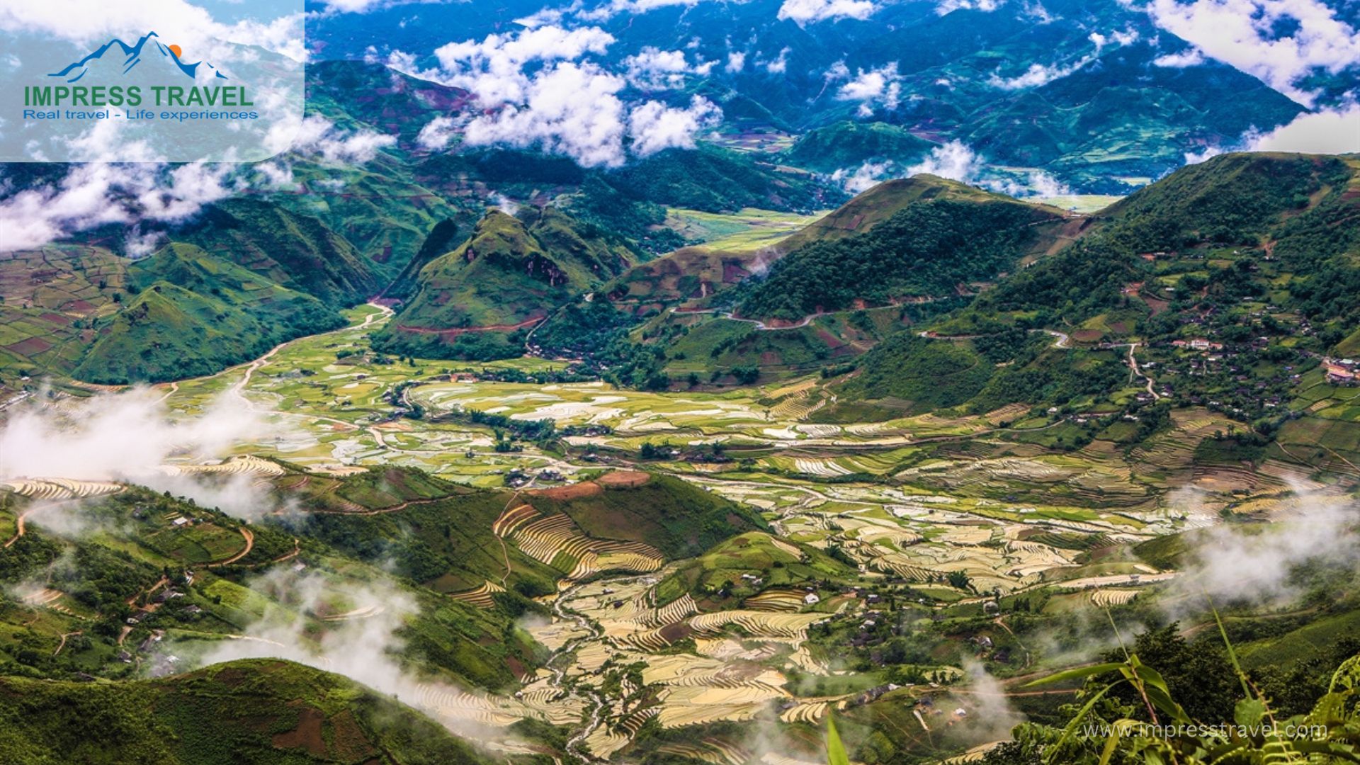 Sweeping aerial view of Khau Pha Pass in Mu Cang Chai