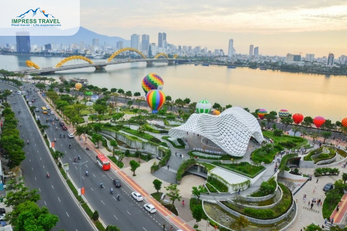 The best amazing street for a walking tour in Danang - Bach Dang street seen from above