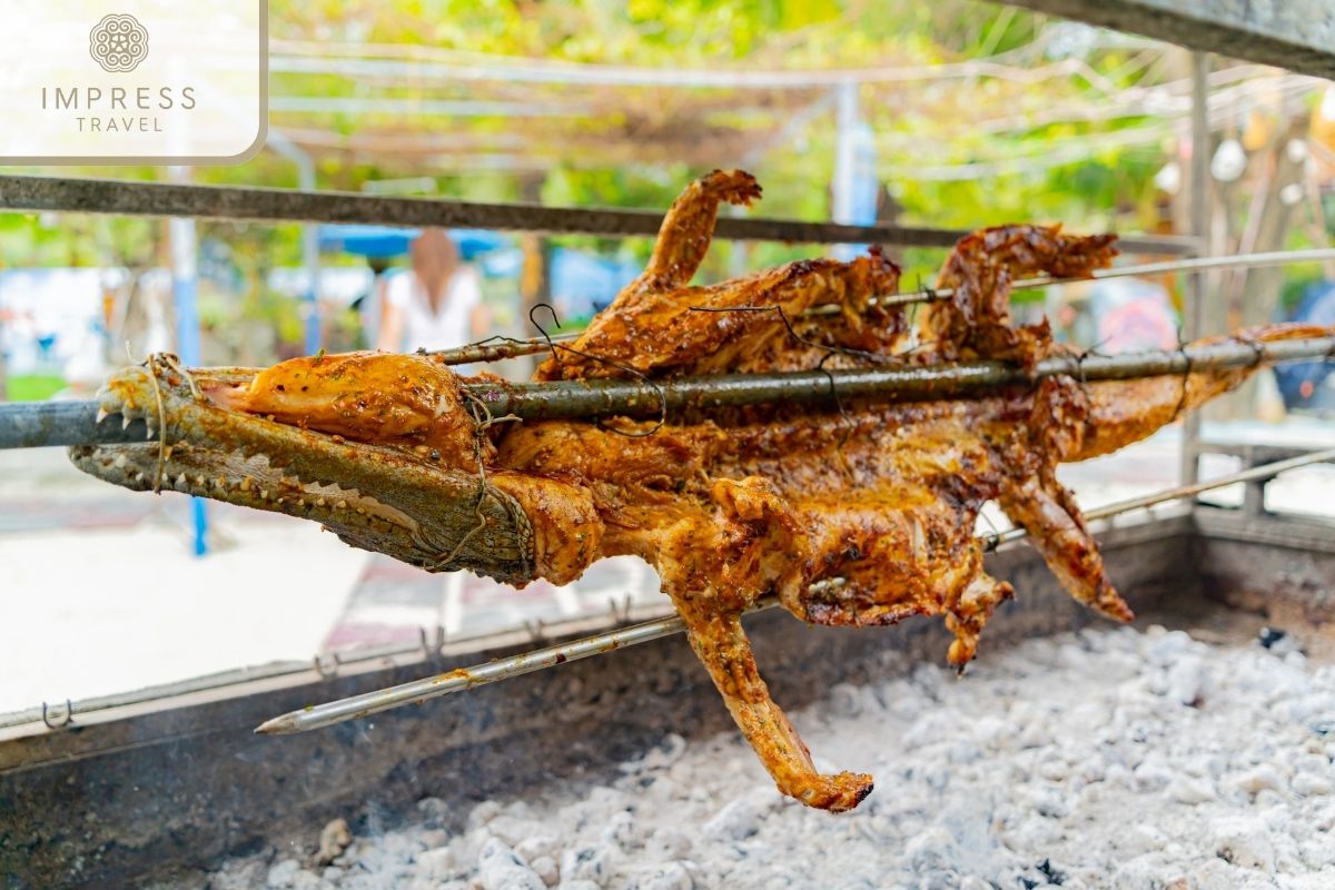 Grilled crocodile