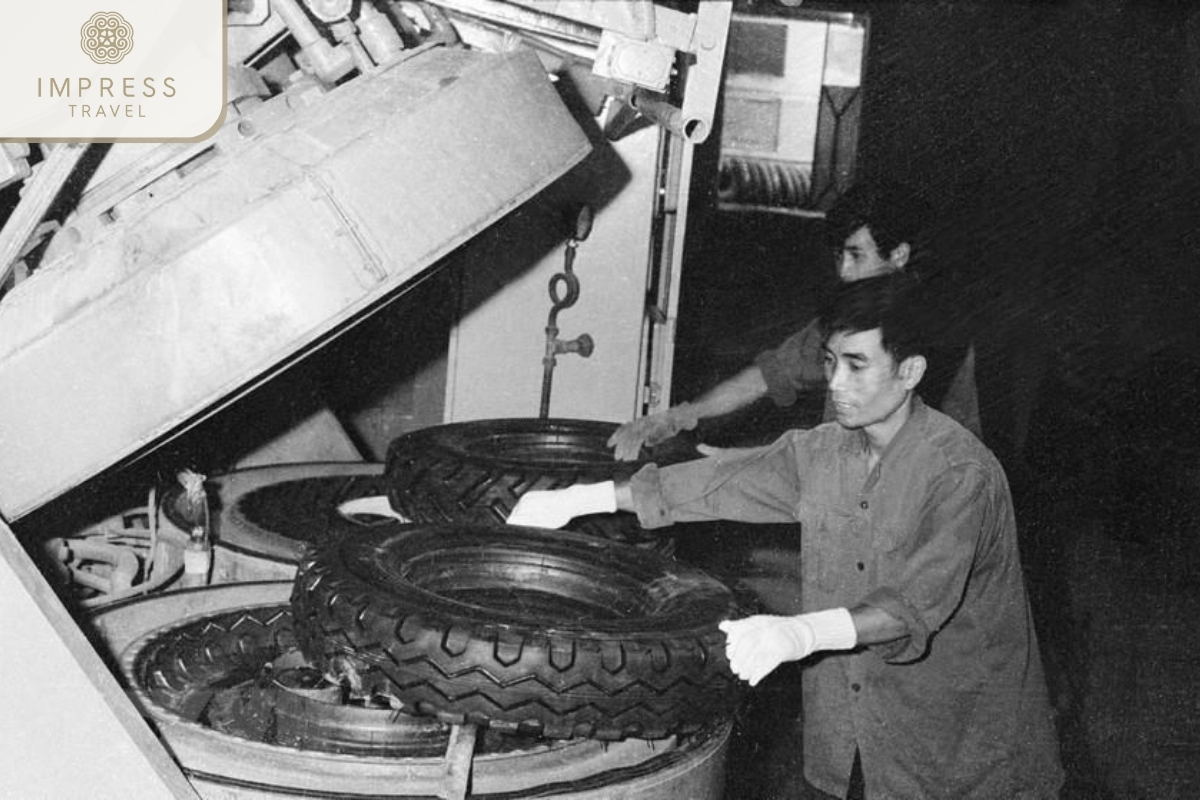 Producing car tires in 1977