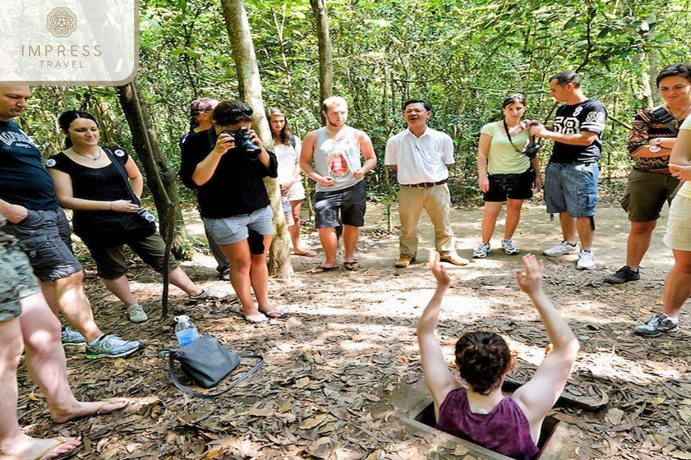 Explore the tunnel in Cu Chi Tunnels Tour by Speedboat from Ho Chi Minh City