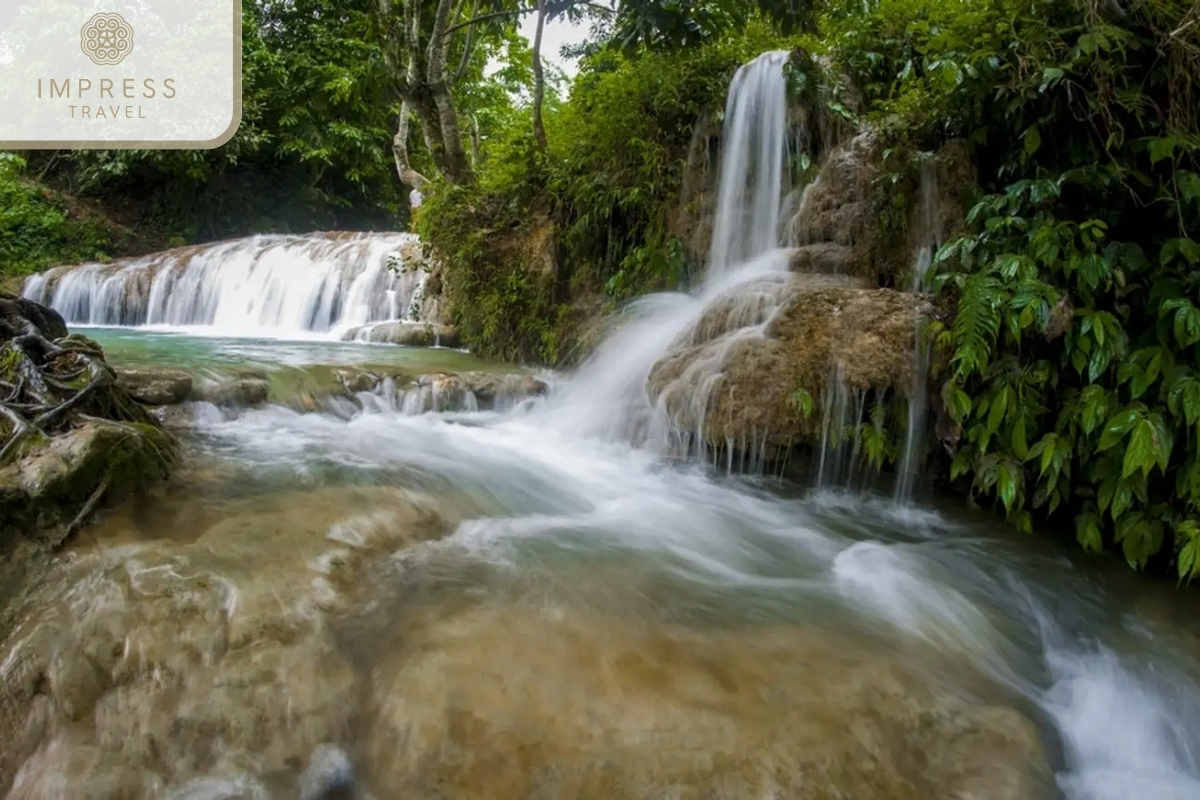 Hieu Waterfall in tour to hike and camp at Pu Luong