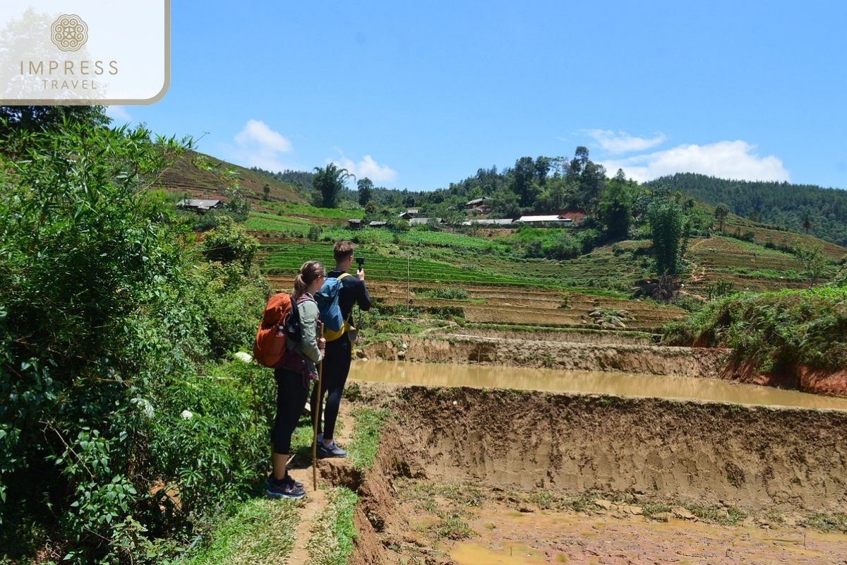 Trekking through the stairs in Hang Te Cho Waterfall in Mu Cang Chai