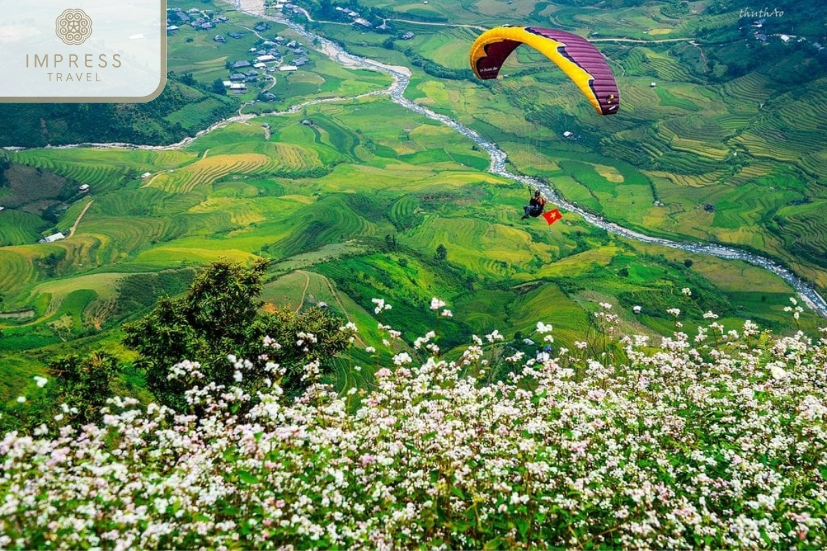 Paragliding over terraced fields in Adventure Tour to the Rice Terraces