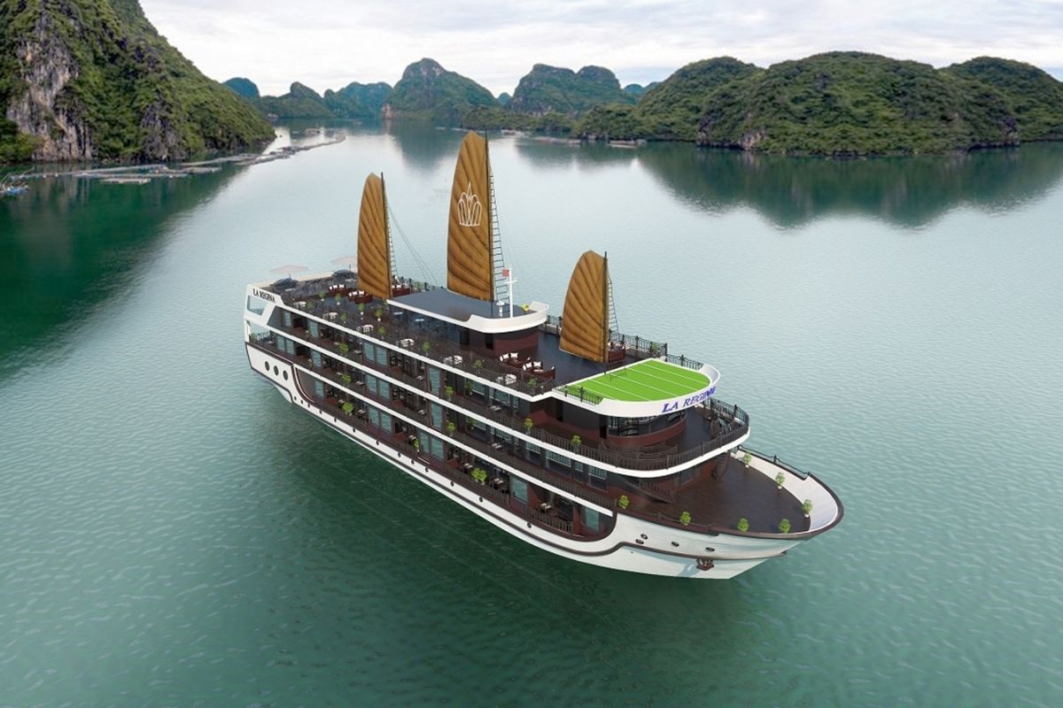 5-star cruise offering luxury, adventure, and relaxation in Halong Bay and Lan Ha Bay. 