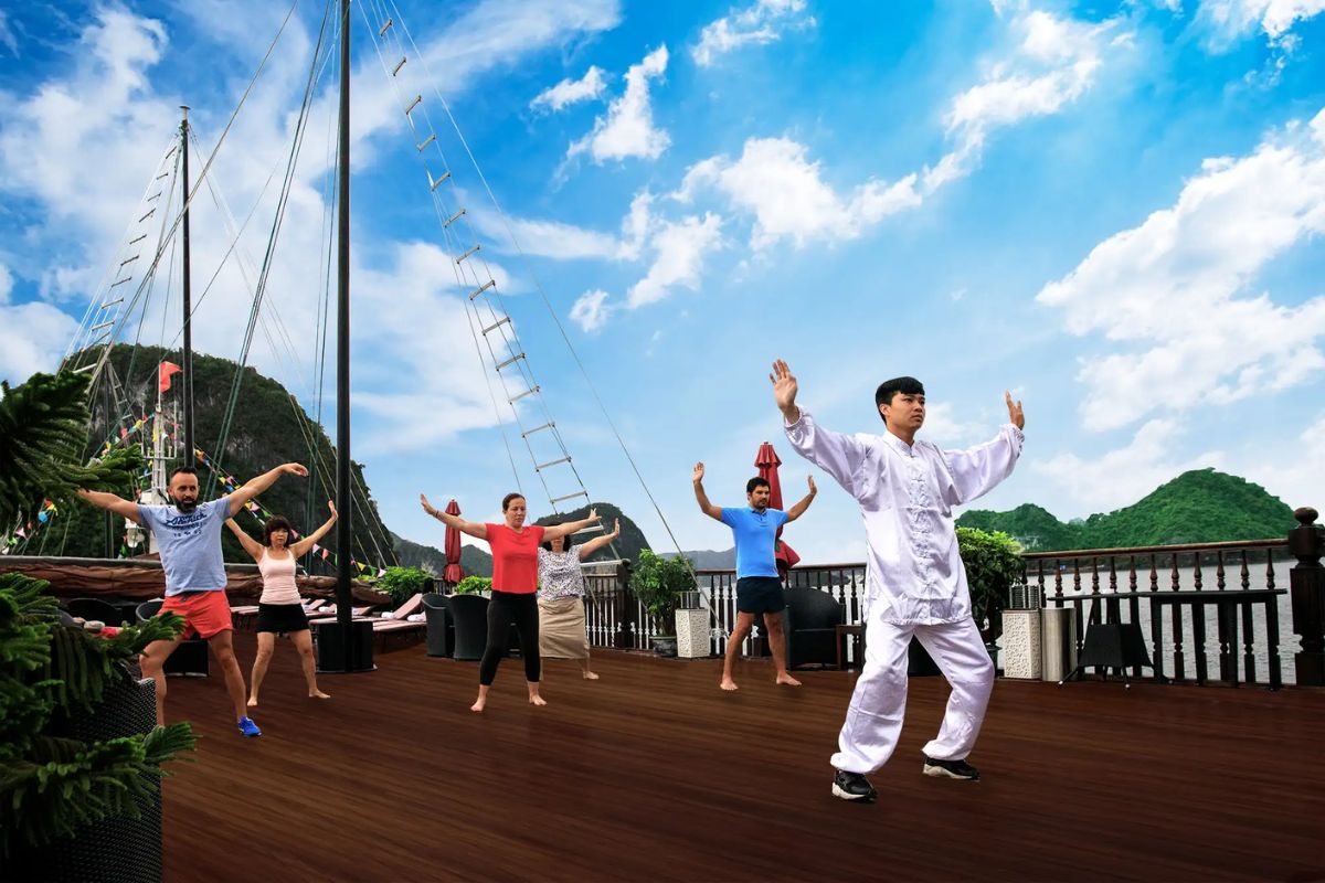 Tai Chi session on the sundeck