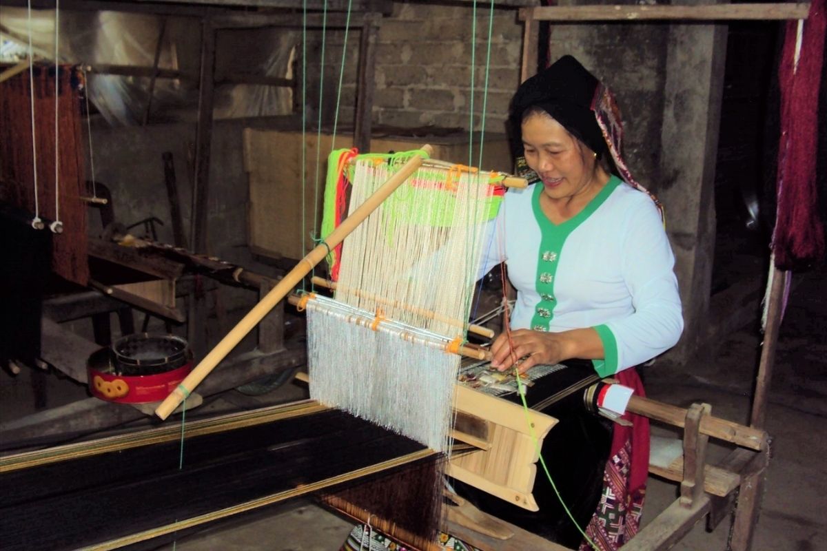 Traditional Loom in a White Thai Hous