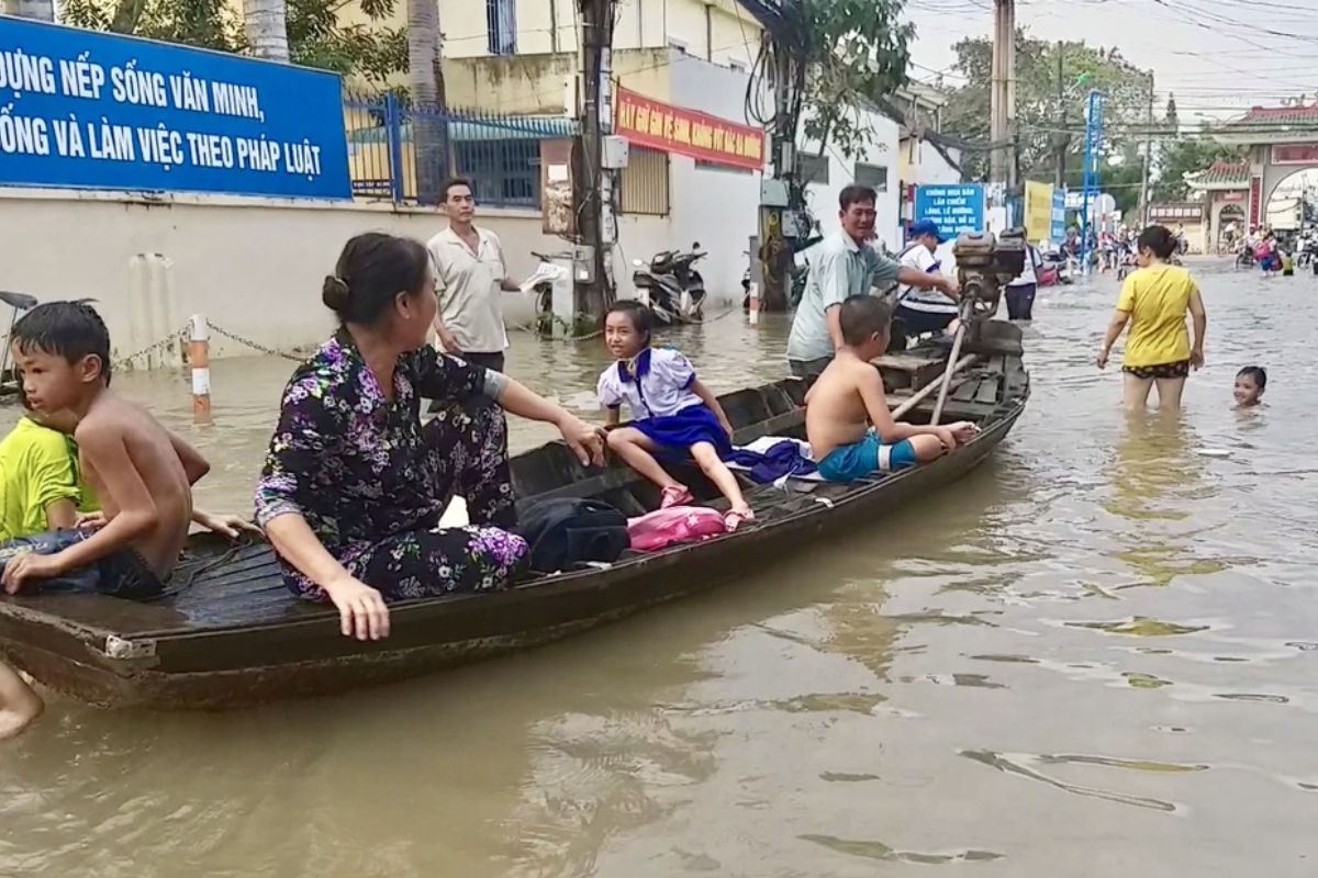 The Flood Season in Mekong Delta in Vietnam in August 