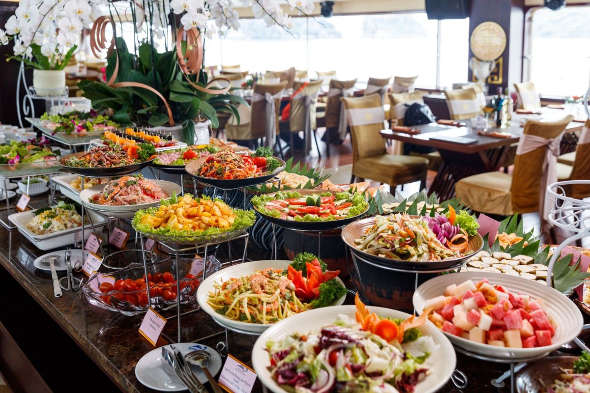 Dishes at the buffet counter