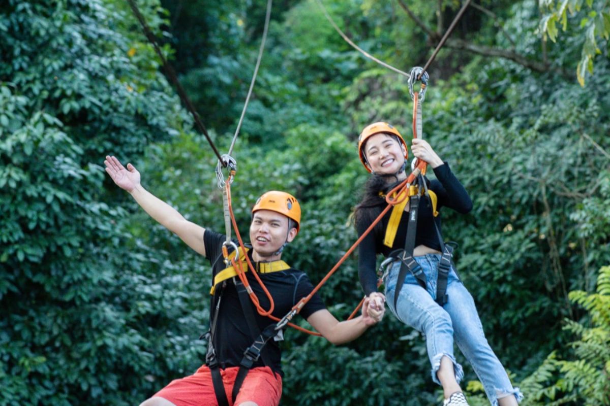 Zipline Over the Forest Canopy at Tad Sae Laos Waterfall