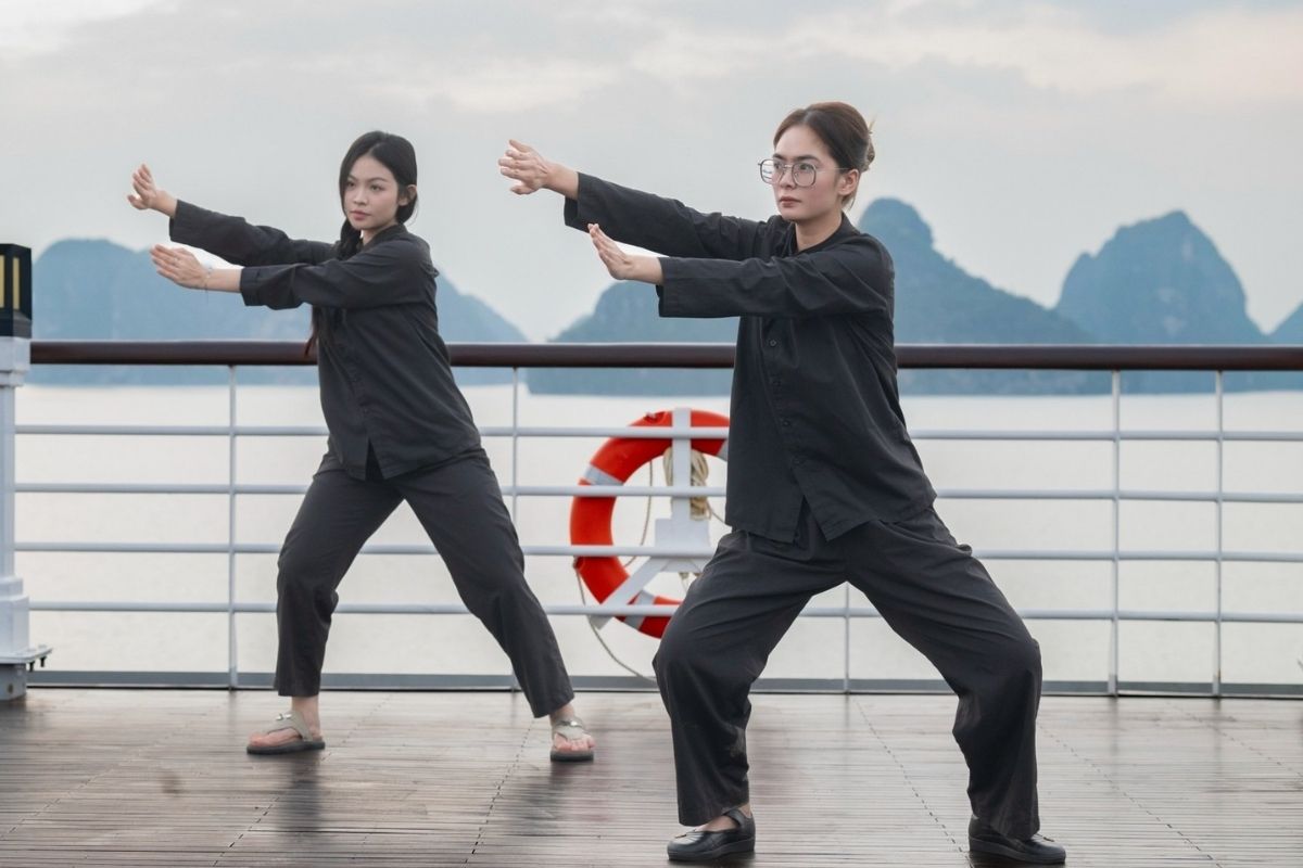 Tai Chi on Prince Junk, Halong Bay cruise small boat